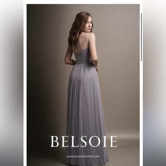 BELSOIE BRIDESMAIDS BY JASMINE L194003 worn once, strapless grey tulle dress - Picture 2 of 3